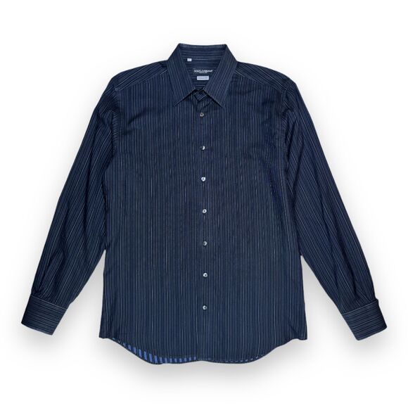 Dolce & Gabbana Other - DOLCE & GABBANA Shirt Striped Blue Black Cotton Slim Fit Dress 43 / US17 / Large